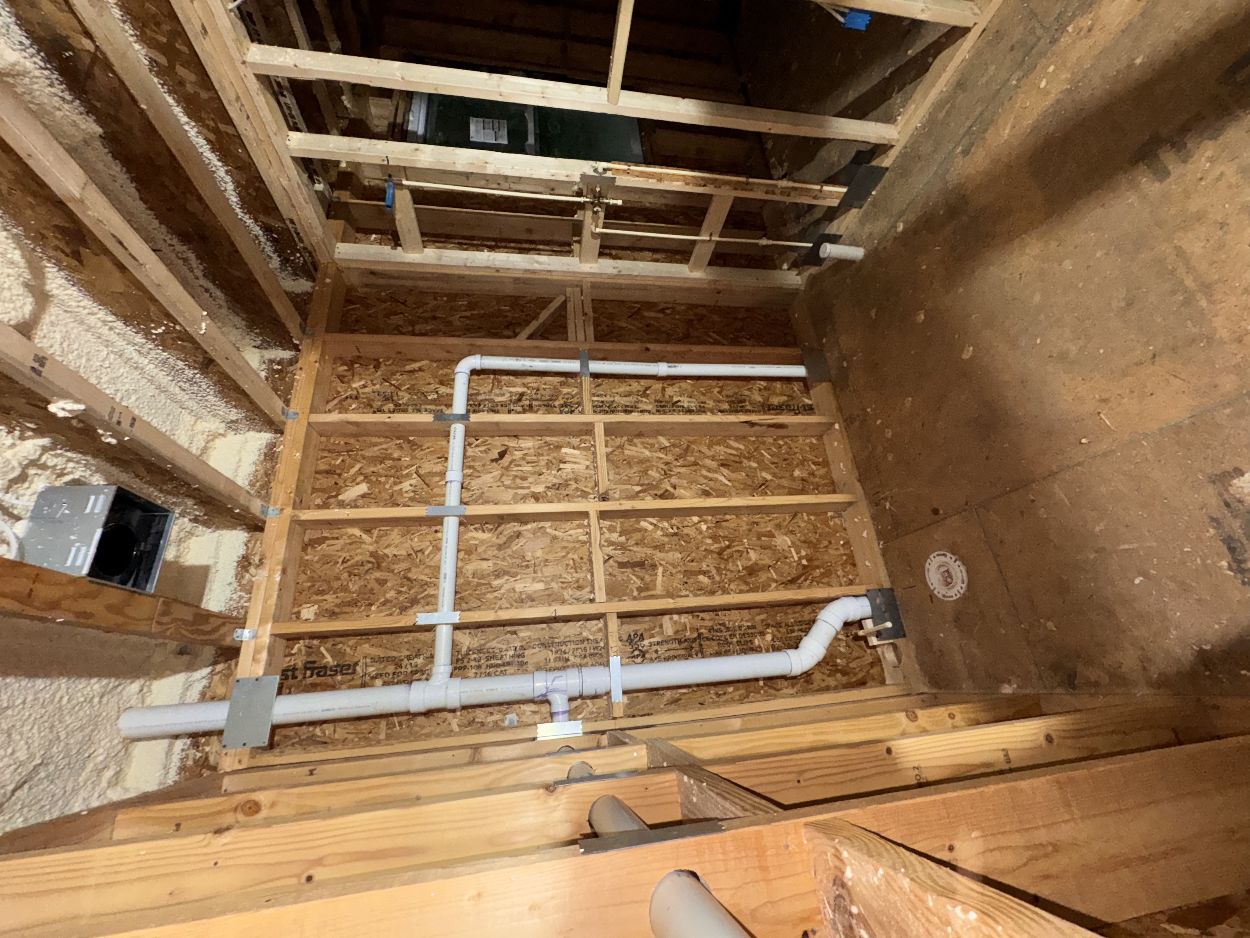 Shower drain and toilet flange rough-in
